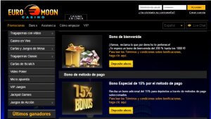 Bono de 15% por metodo de ingreso casino Euromoon