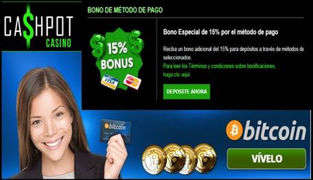 Por método de ingreso Casino Cashpot otorga 15% promocional por ingreso