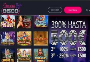 Primeros tres depósitos dan hasta 300% con 500 euros en Casino Disco